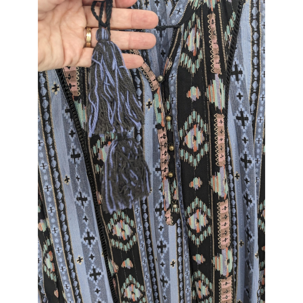 Holding Horses Dress Womens Medium Blue Boho Aztec Print Tassel Tunic - Picture 4 of 8